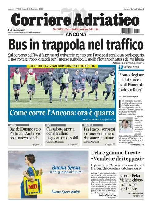 Prima-pagina-corriere adriatico-edizione-di-oggi-23-12-2024